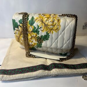 Tory Burch Quilted Shoulder Bag with Yellow Floral Design